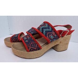 Vanessa Wu Anthropologie Espadrille Sandals Red Suede Woven Buckle Ankle 38/7.5